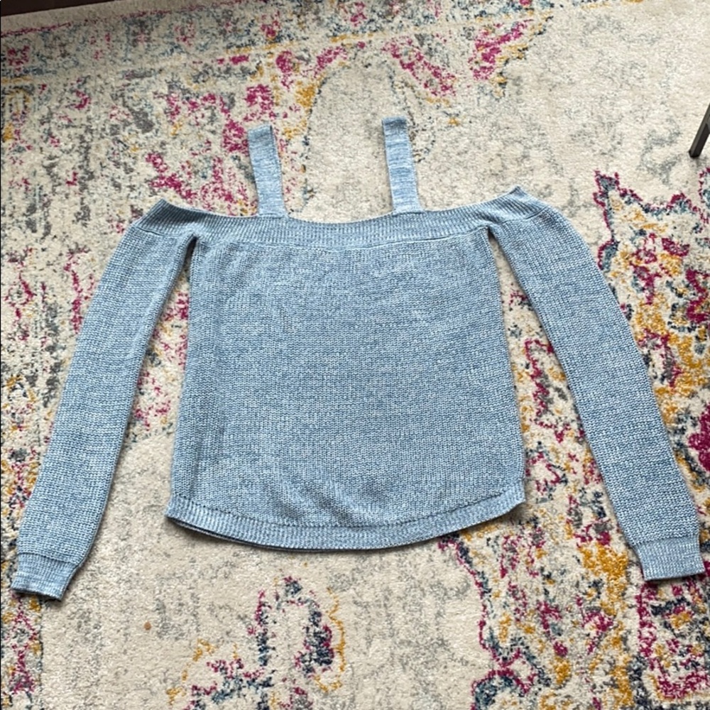 Fate Off the Shoulder Blue Sweater
